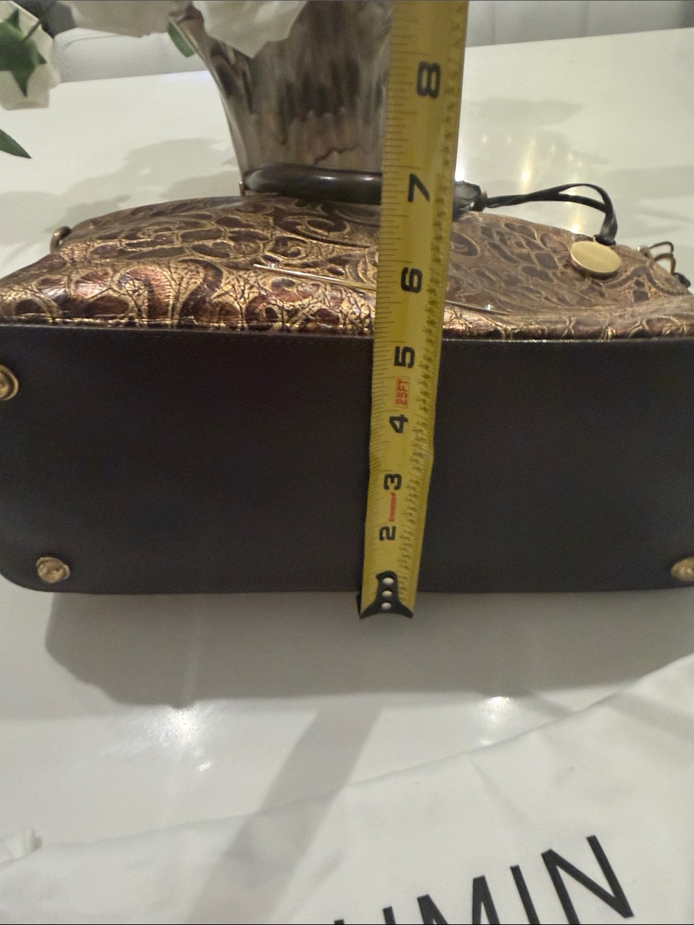 Brahmin Large Duxbury Metallic Floral Embossed Satchel in Brown and Gold - Picture 9 of 17